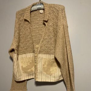 VARON Handloomed In USA Tan Beige Cropped Cardigan Sweater Size M Pockets
